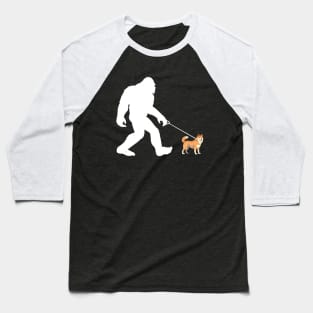 Bigfoot Walking Akita Dog Sasquatch Baseball T-Shirt